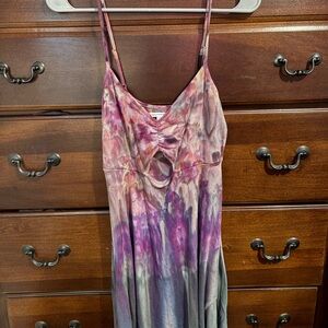 American Eagle Outfitters Pink and Purple Tie Dye Keyhole Dress